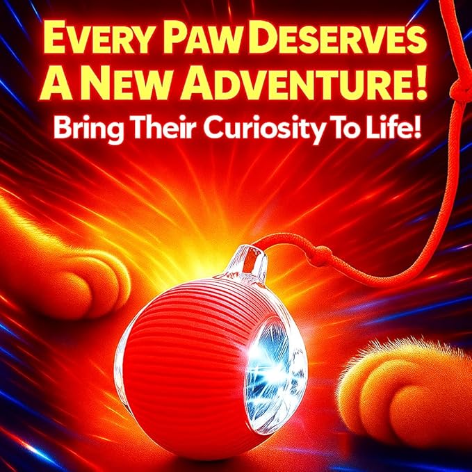 Purrmitive 2026 Durable Interactive Cat Toys for Indoor Cats, Dog Toys Ball, Rolling Pet Ball, Smart Automatic Cat Chase Balls Toy, Interactive Dog Toys Speedy Tail,Kitten & Cat Toys Interactive (Red)