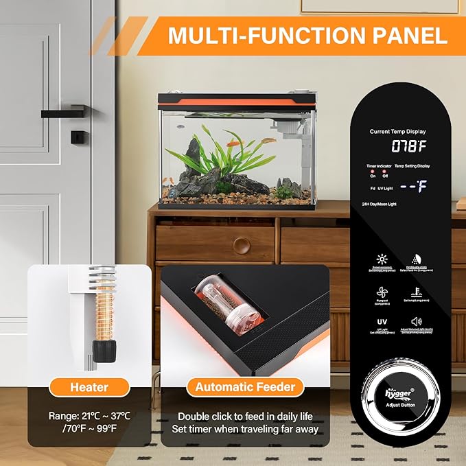 hygger Smart Aquarium Starter Kit, Glass Fish Tank with 24/7 Mode Light, Heater, Water Pump, Filter Media, Auto Feeder,Water Changer, Cleaning Tool, Fishing Net,Timer Automatic Switch (6 Gallon)