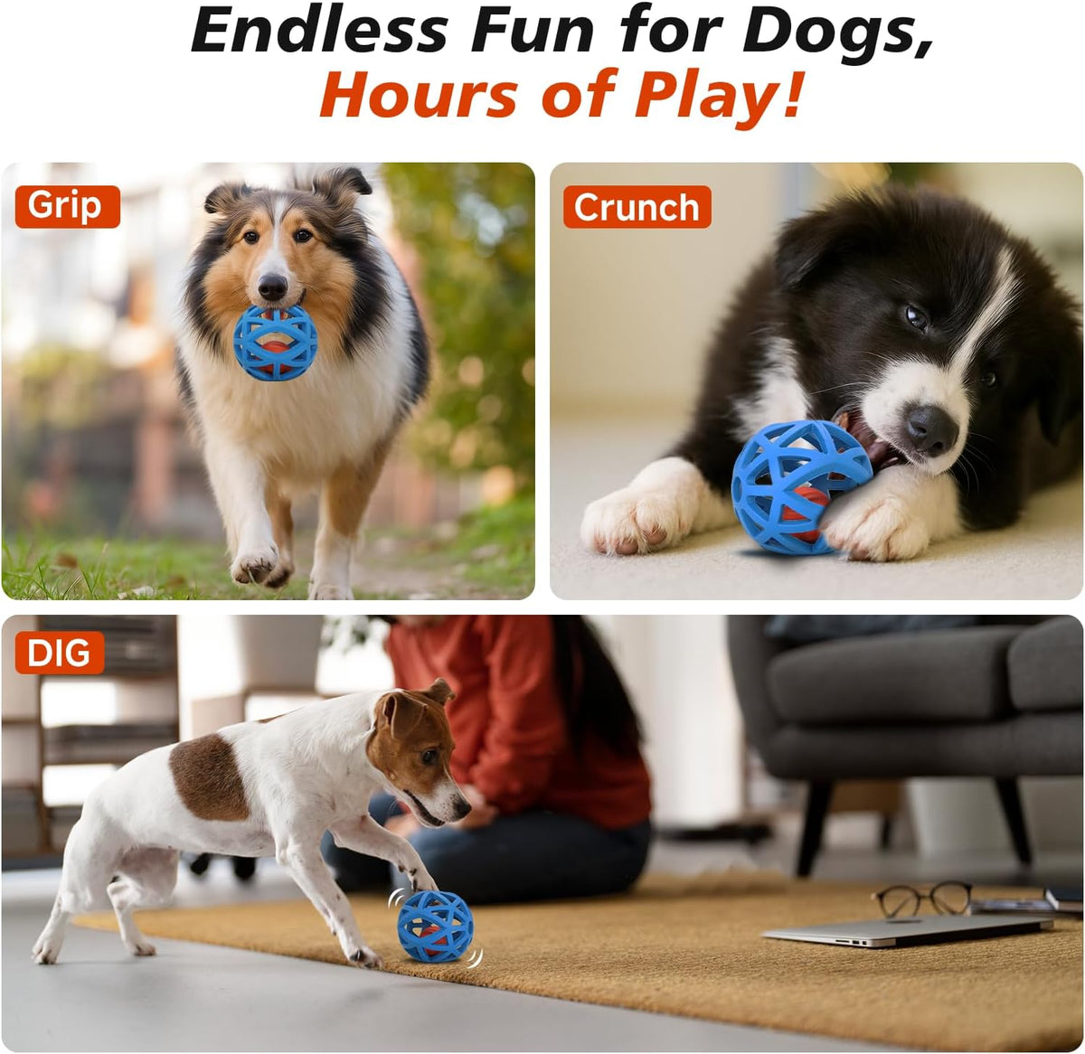 Interactive Dog Toy, Smart Jumping Bouncing Ball Inside Durable Rubber Shell, Automatic Moving Vibrating Ball for Medium/Large Dogs, Dog Enrichment Toy to Keep Them Busy (Blue & Orange)