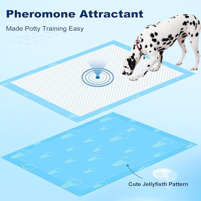 MIZOK 36x36in Dog Pee Pads Jumbo Disposable Dog Training Pads Super Absorbent Up to 11 Cups Marine Scented Odor-Control Dog Pads with Jellyfish Pattern, Quick Dry & Leak-Proof (30 Counts)