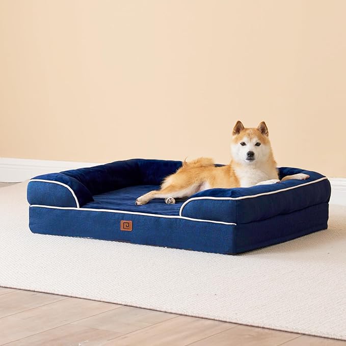 EHEYCIGA Orthopedic Dog Beds for Extra Large Dogs, Waterproof Memory Foam XL Dog Bed with Sides, Non-Slip Bottom and Egg-Crate Foam Big Pet Couch Bed with Washable Removable Cover, Navy