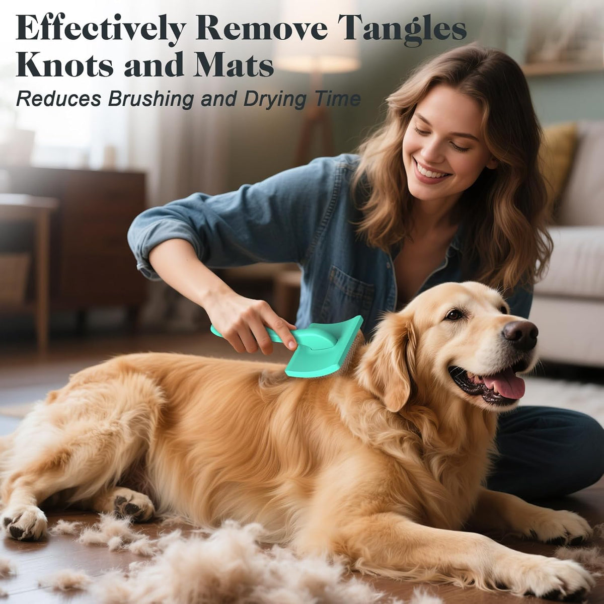 2PCS Slicker Brush for Dogs & Pet Comb,Professional Dog Grooming Brush (Goldendoodles,Poodles,Labradoodles) with Extra Long Pins to Effectively Remove Tangles, Knots and Mats (Cyan)