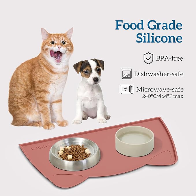 OHMO - Cat Food Mat, Silicone Pet Feeding Mat for Floor Non-Skid Waterproof Dog Water Bowl Tray, Easy to Clean Pet Placemat