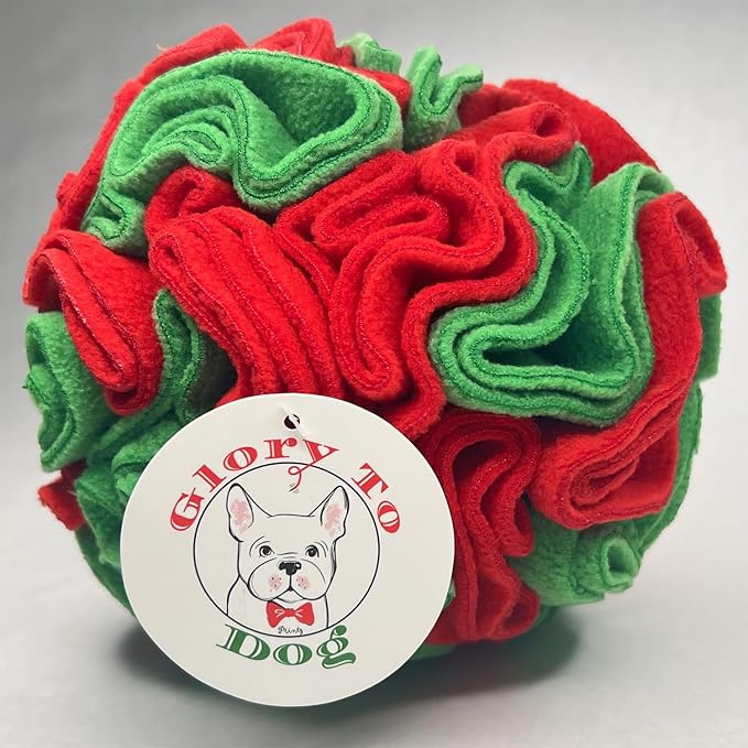 Puppy and Medium Breed Snuffle Interactive Foraging Dog Puzzle Ball Toy Christmas Green and Red Large