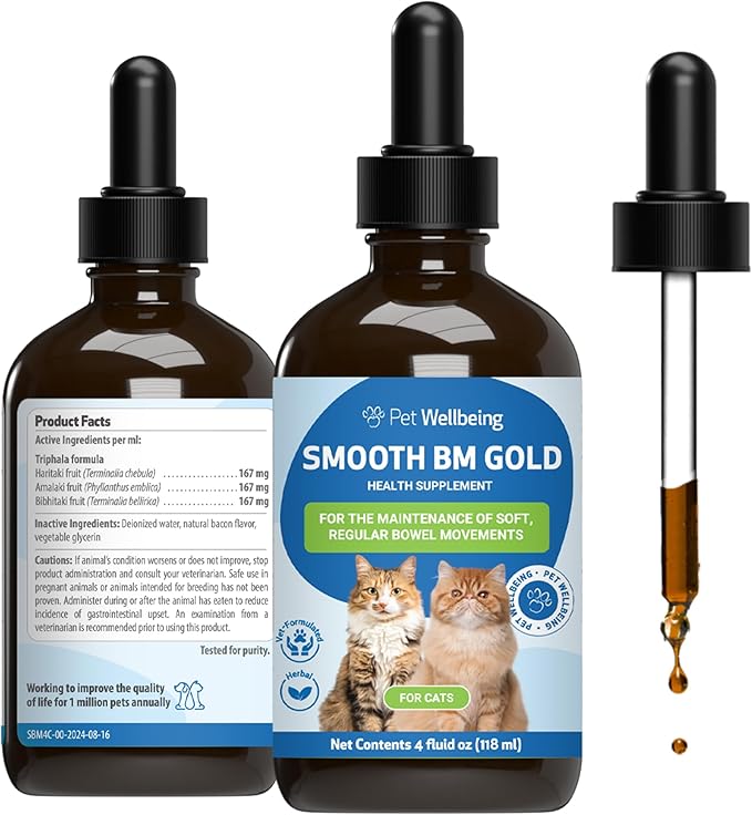 Pet Wellbeing Smooth BM Gold for Dog & Cats - Constipation Relief & Stool Softener, Supports Healthy Bowel Movements - Natural Herbal Supplement 4 oz (118 ml)