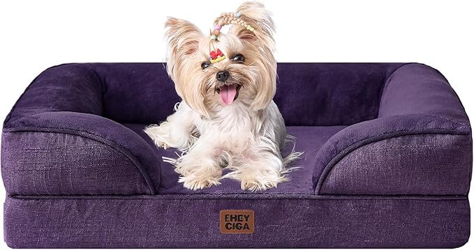 EHEYCIGA Orthopedic Dog Bed for Small Dogs, Waterproof Memory Foam Small Dog Beds with Sides, Non-Slip Bottom and Egg-Crate Foam Medium Pet Couch Bed with Washable Removable Cover, Purple