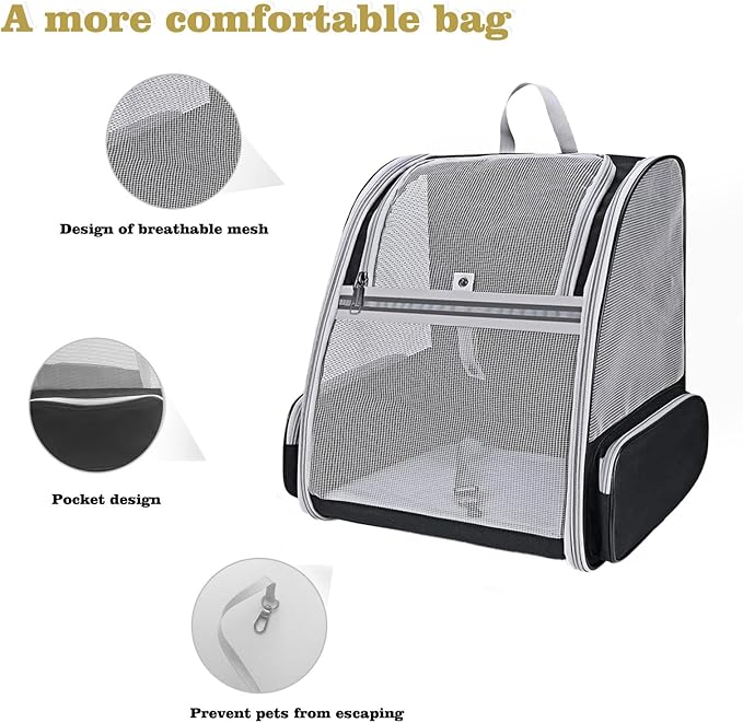 Cat Carrier Backpack, Dog Backpack, Ventilate Pet Cats Puppy Dogs Birds Bunny Backpack for Travel Indoor Outdoor Use(Black)