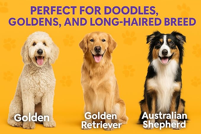 Round Bristle Pet Brush for Dogs and Cats - Soft Dog Brush for Grooming Short or Long Hair - Gentle Tool for Sensitive Skin Removes Dander, Dirt, and Detangles (Purple)