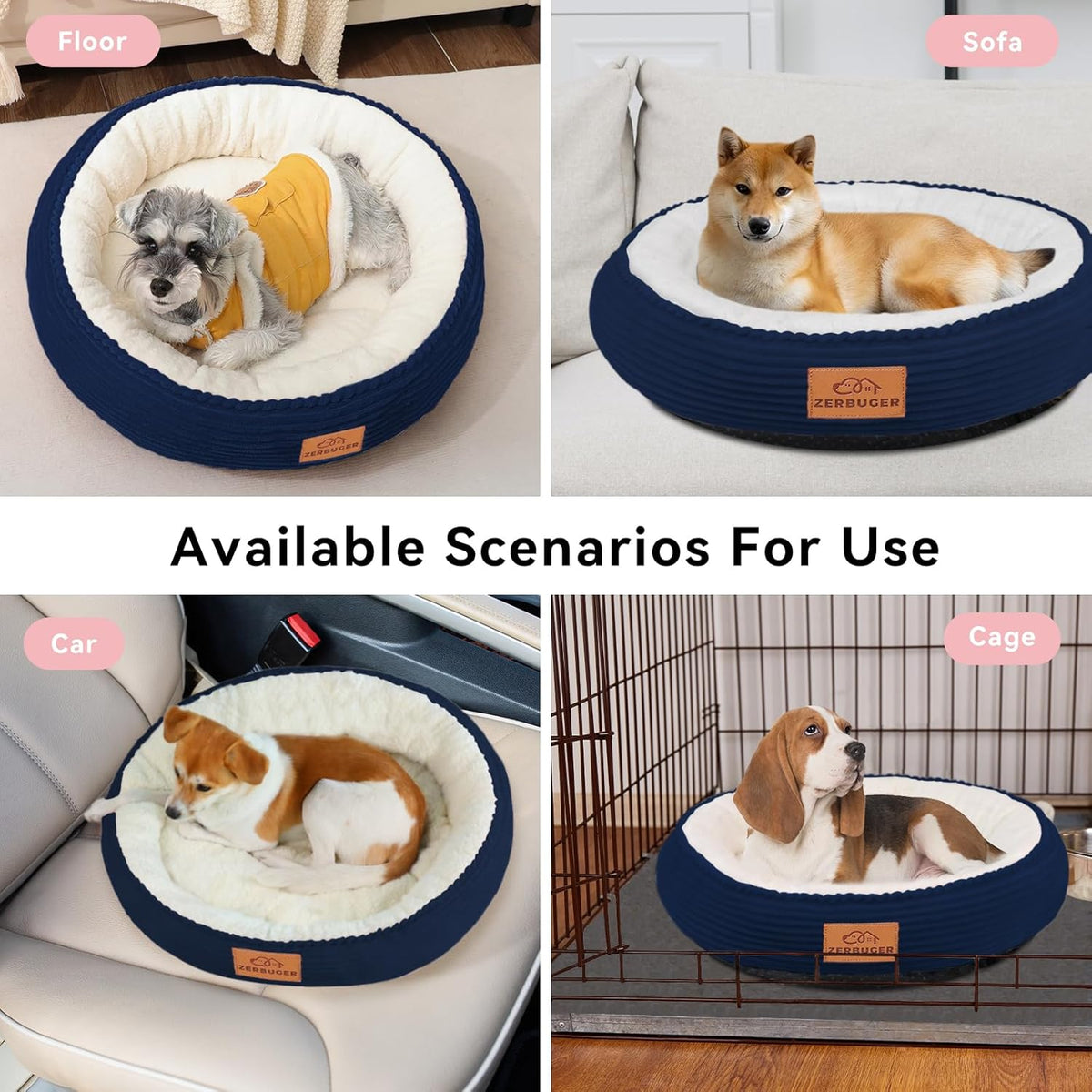 30in Dog Bed Sofa for Small/Medium/Large Dogs, Machine Washable Supportive Foam Pet Couch with Washable Removable Mat and Non-Slip Bottom, Pet Cuddler for Indoor/Outdoor/Car/Cage, Navy Blue