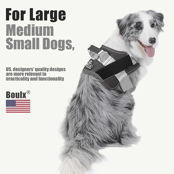 Bolux Dog Harness, No-Pull Reflective Dog Vest, Breathable Adjustable Pet Harness with Handle for Outdoor Walking - No More Pulling, Tugging or Choking (Black, S)
