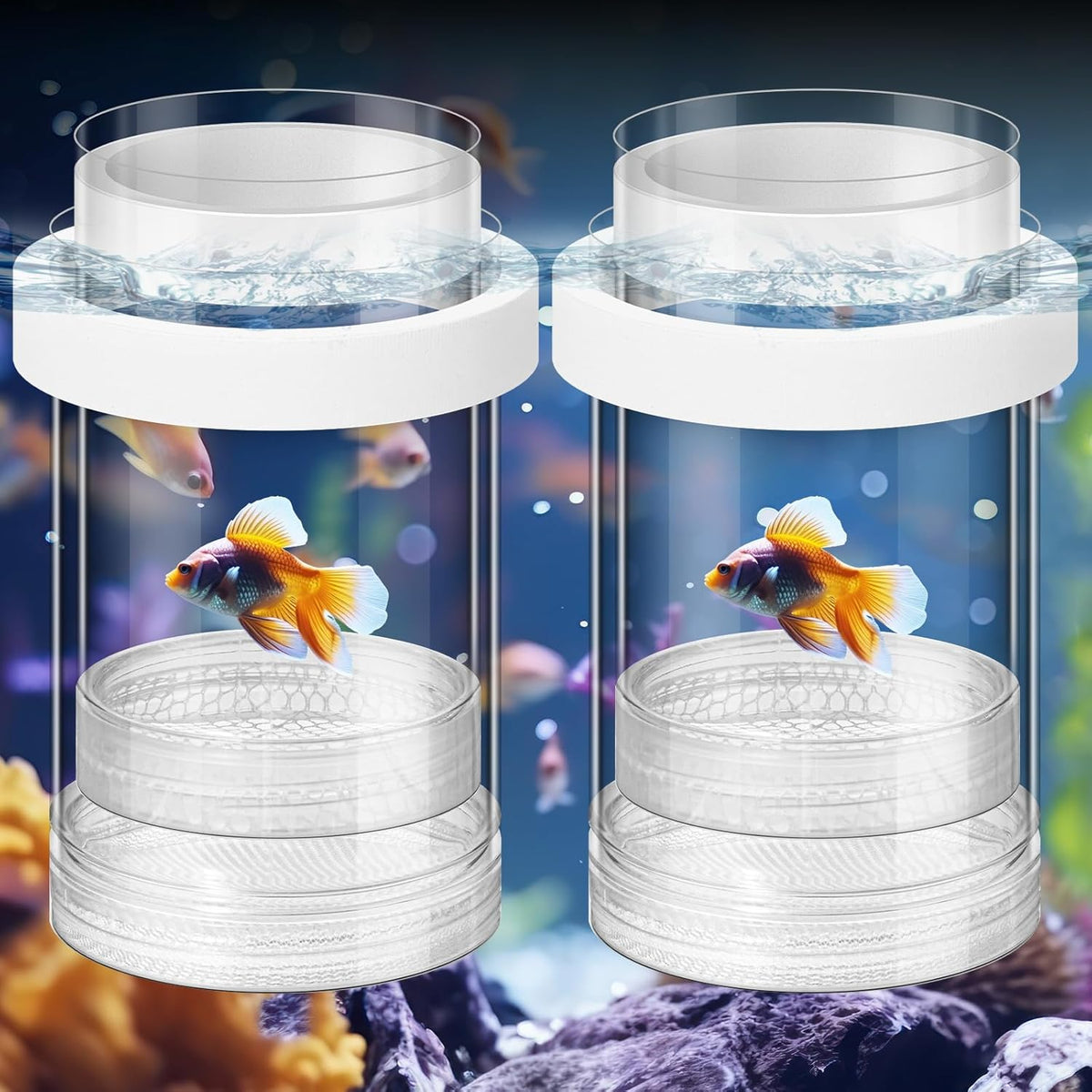 2 Pcs Breeder Box for Fish Tank Aquarium Breeder Separation Net Breeding Box with Suction Cup for Small Fish Shrimp Clownfish Guppy(White,M)