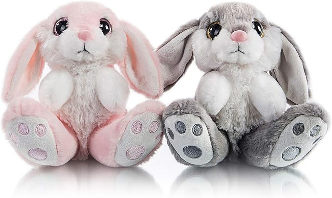My OLi Bunny Stuffed Animal Pack of 2 Plush Rabbit 7in Stuffed Bunny with Floppy Ear Bedtime Friend Soft Toy Gifts for Girls Boys Kids, Gray & Pink