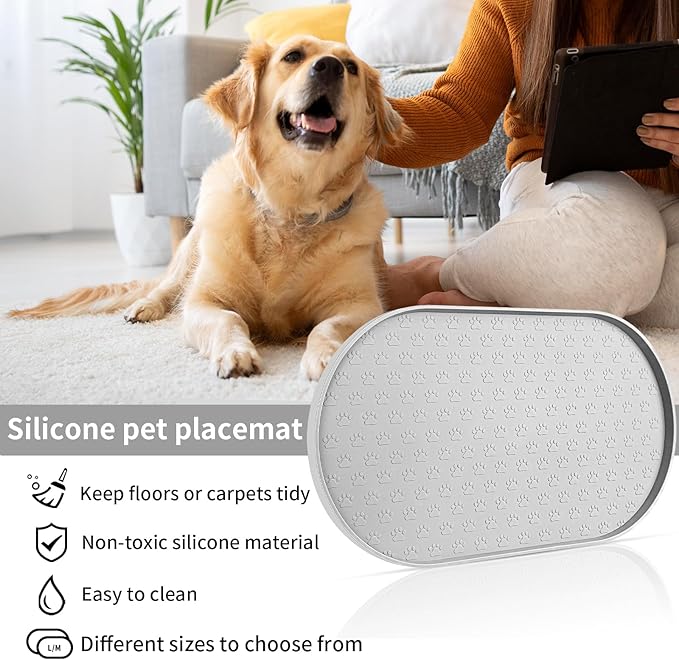 KPWACD Dog Food Mat Anti-Slip Bowl Mats for Food and Water, High-Lips Waterproof Pet Placemat Prevent Messy Spills to Floor, Silicone Puppy Feeding Trays for Large Medium Small Dogs Cats