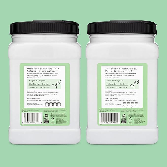 Fresh Wave Odor Removing Gel Refill, 63 oz., Pack of 2 - Safer Odor Absorbers for Home, Natural Plant-Based Odor Eliminator, Every 15 oz. lasts 30-60 Days, For Cooking, Trash & Pets