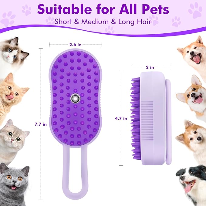 Cat Steam Brush,4 in 1 Rechargeable Pet Steam Brush for Cats and Dog,Anti-Static Cat Spray Brushes, Massage, Cleaning, Shedding and Combing for Long and Short Hair Cats and Dogs