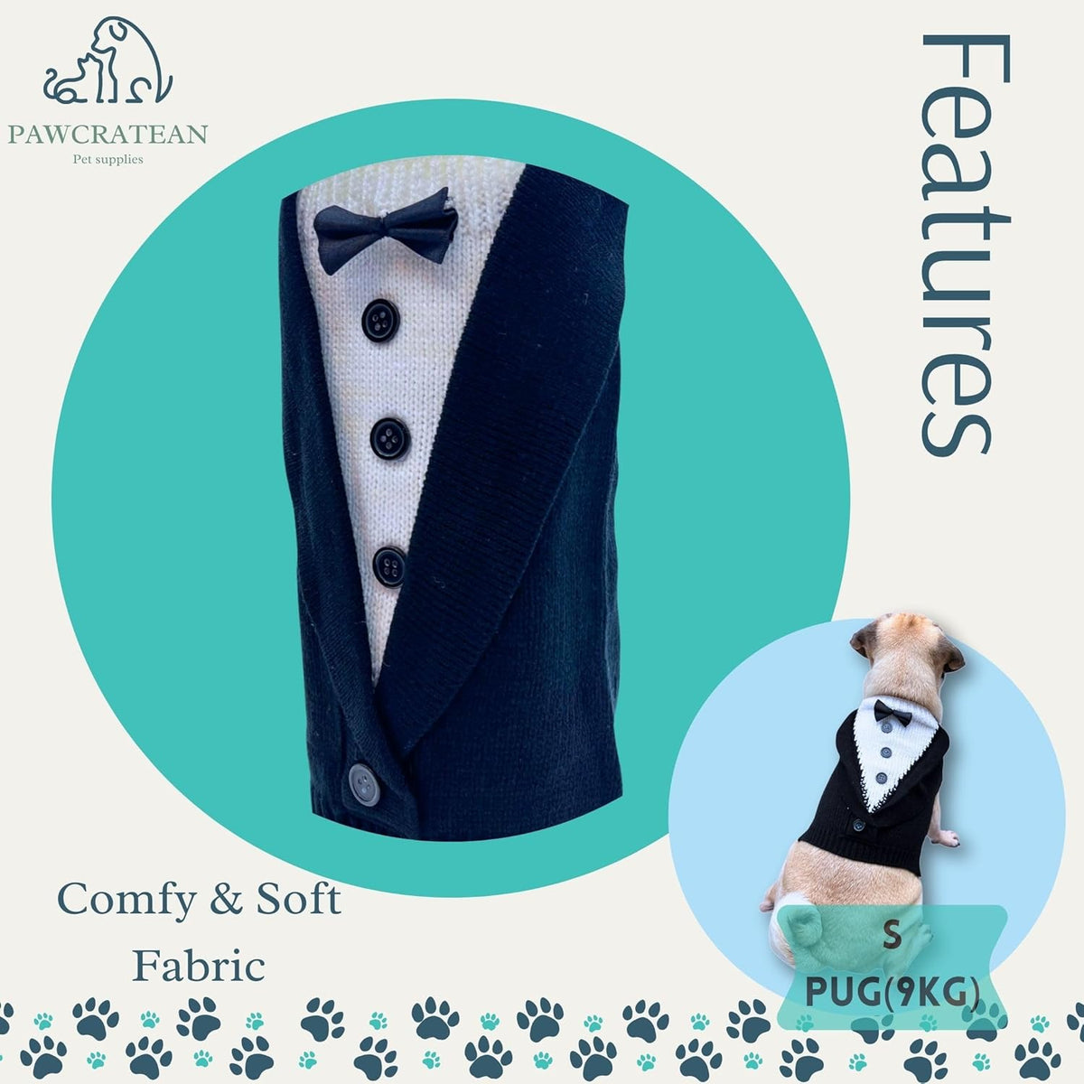 Cute Sweater for Dogs and Cats Soft Flannel Pet Outfit Warm and Cozy Animal Hoodie Small to Large Pet Clothes for Halloween Parties and Everyday Wear (X-Small, Black Bowtie)