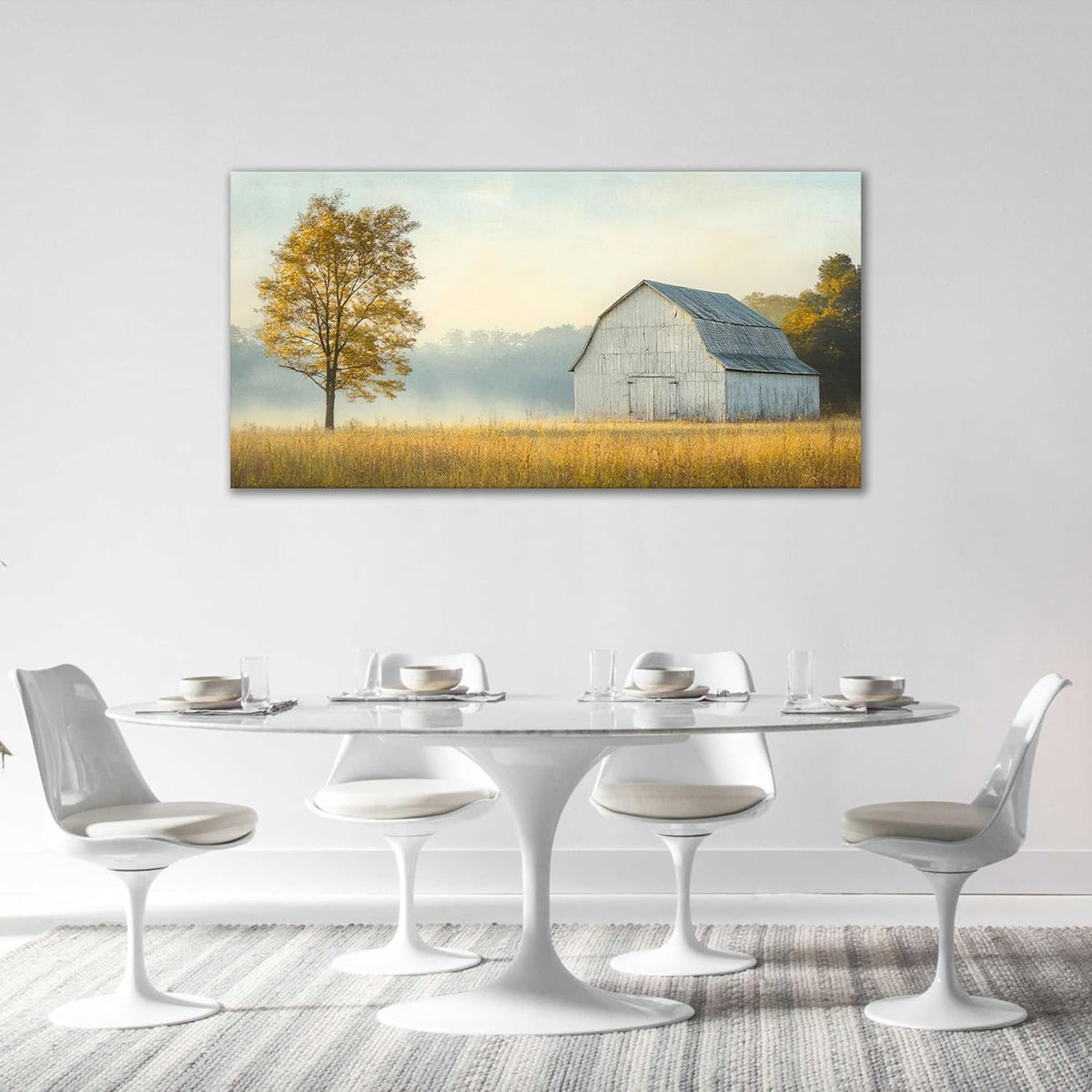 Large Farmhouse Barn Wall Art Country Landscape Canvas Living Room Rustic Tree Pictures Framed Prints Oversize Wall Decor Painting Artwork for Bedroom Dining Office Home 60"x30"