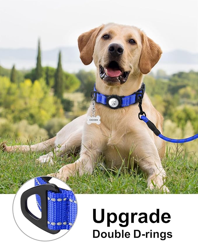 TagME Airtag Dog Collar,Waterproof Reflective Pet Collar with Airtag Holder,Soft Padded and Double D-Rings for Large Dogs,Navy Blue