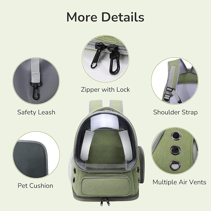 Cat Backpack Carrier for Large Cats, Expandable Cat Bubble Backpack, Dog Carriers for Small Medium Dogs, Airline Approved Pet Carrier for Travel Hiking Outdoor(Green)