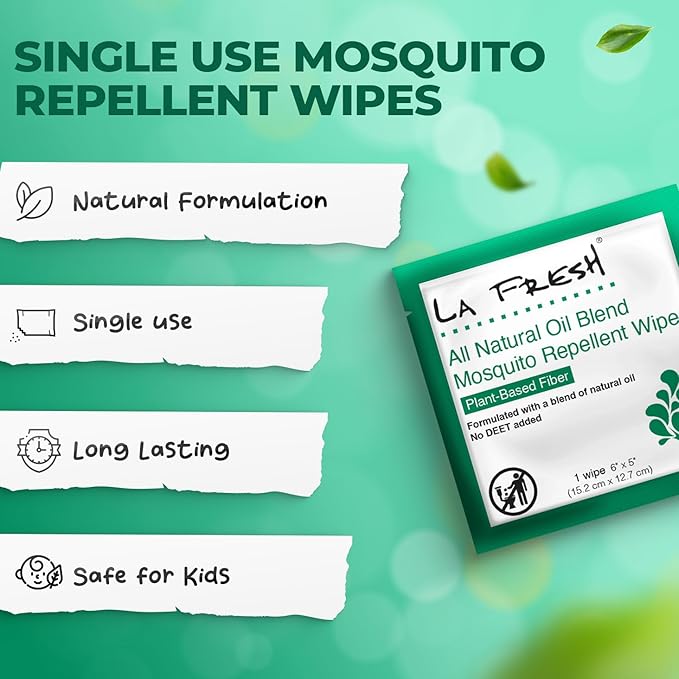 LA Fresh DEET Free Natural Mosquito Repellent Wipes - Long Lasting Bug Repellant - Pack of 200