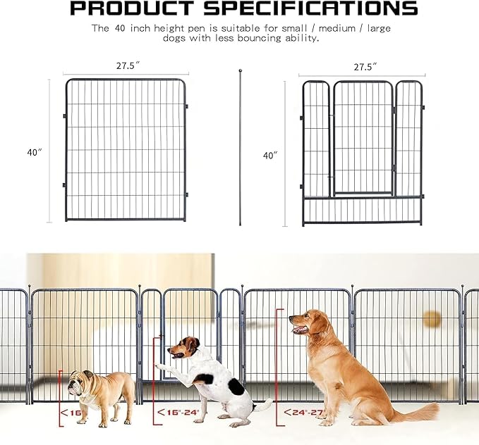 Dog Playpen,32/40/45 Inch Height in Heavy Duty, Folding Indoor Outdoor Anti-Rust Dog Exercise Fence, Portable Pet Playpen with Door for Large Medium Small Dogs and Pet (16 Panels, 40 Inch) Silver
