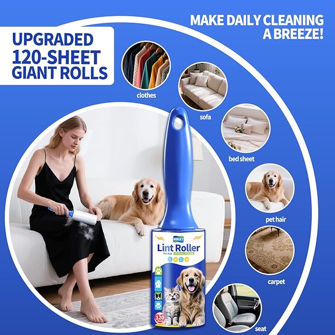 lint Rollers for pet Hair Extra Sticky Heavy Duty Lent Roller for Dog and Cat Remover for Couch Clothes Furniture Furniture Carpet Animal Fur Fuzz Mega Value Set Refills 960Sheets 8Pack