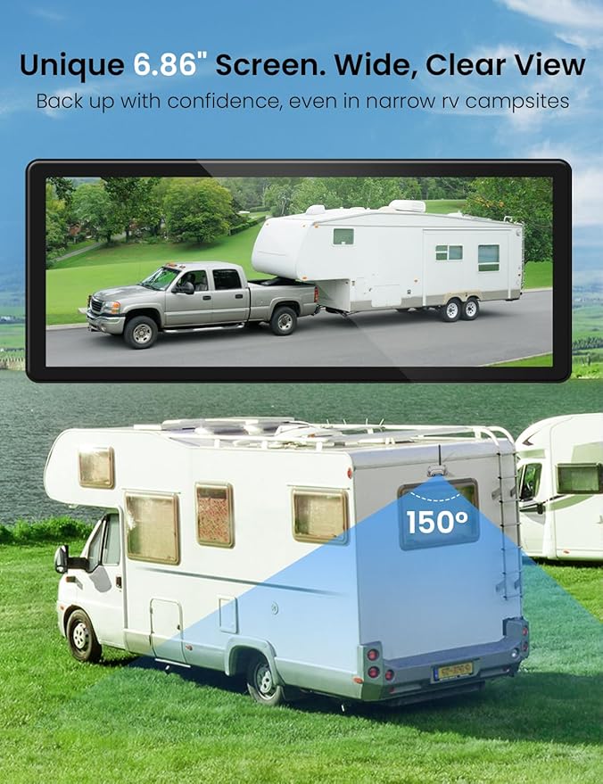 Vehicle Wireless Backup Camera with High Performance 6.86 Inch Touch Monitor 1080P 2 Rear View Cameras with IR Night Vision 4 Channels IP69K Waterproof Reverse Camera for Truck Trailer Camper Tractor