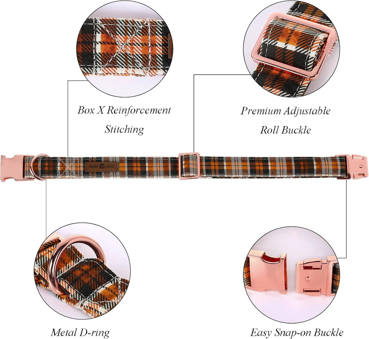 Lionet Paws Halloween Dog Collar with Bowtie - Cute Cotton Adjustable Fall Bowtie Dog Collar with Metal Buckle for Small Medium Large Dog Girl Boy Gift, L, Neck 16-24in