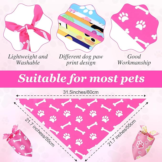 Abbylike 50 Pcs Paw Print Dog Bandanas Bulk Soft Triangle Scarves for Pets Party Costume Doggie Walking Photo Props Bibs for Pets Shops Adoption Events Halloween Party Gifts(31.5 x 21.7 x 21.7 Inch)