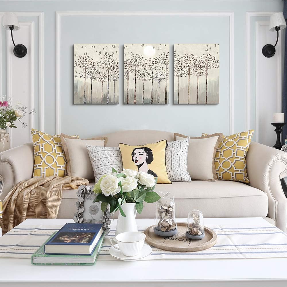trees and birds Abstract Paintings Canvas Prints Wall Art for Bedroom Bathroom Wall Decor office Artworks Pictures Wall Decorations for Living Room,3 Piece Sunrise and sunset Modern Home Decoration