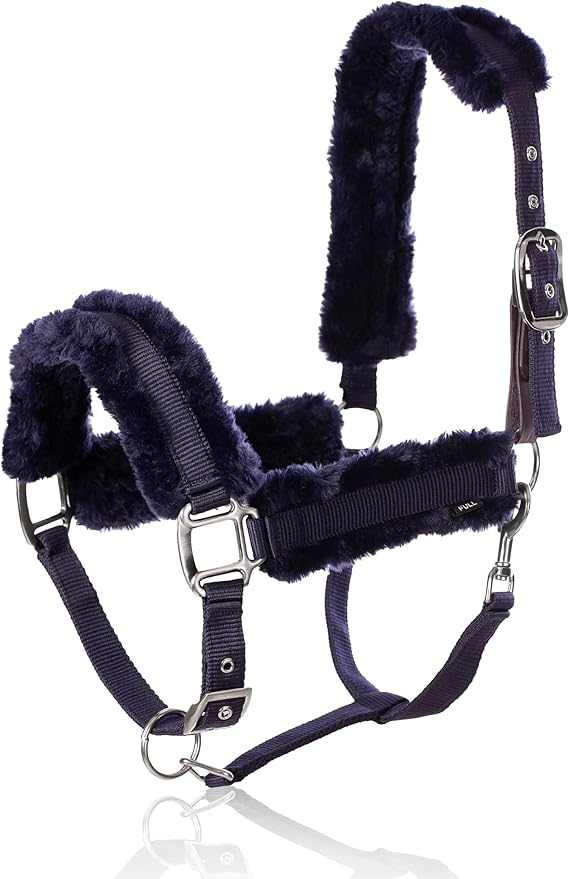 Equinavia Valkyrie Ultra Fleece Breakaway Horse Halter | Padded Fleece Adjustable Safety Halter with Nylon Webbing - Navy/Navy - Horse
