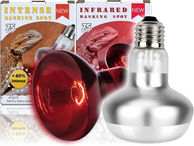 Reptile Heat Lamp, 2 Pack 75W Intense and Infrared Basking Bulbs Light for Reptiles, UVA Daylight Night Red Basking Light for Bearded Dragon, Lizard, Gecko,Reptile Heat Bulb