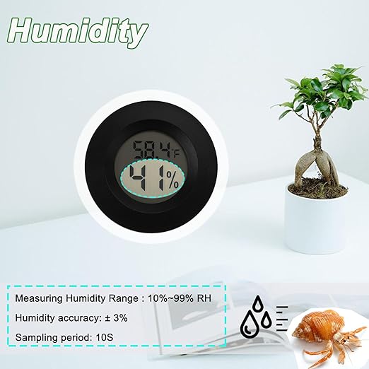 Reptile Thermometer and Humidity Gauge Digtal Terrarium Thermometer Circular Bearded Dragon Cage Accessories Reptile Temp and Humidity Gauge for Leopard Gecko Hermit Crab Gecko Lizard Etc 2pc
