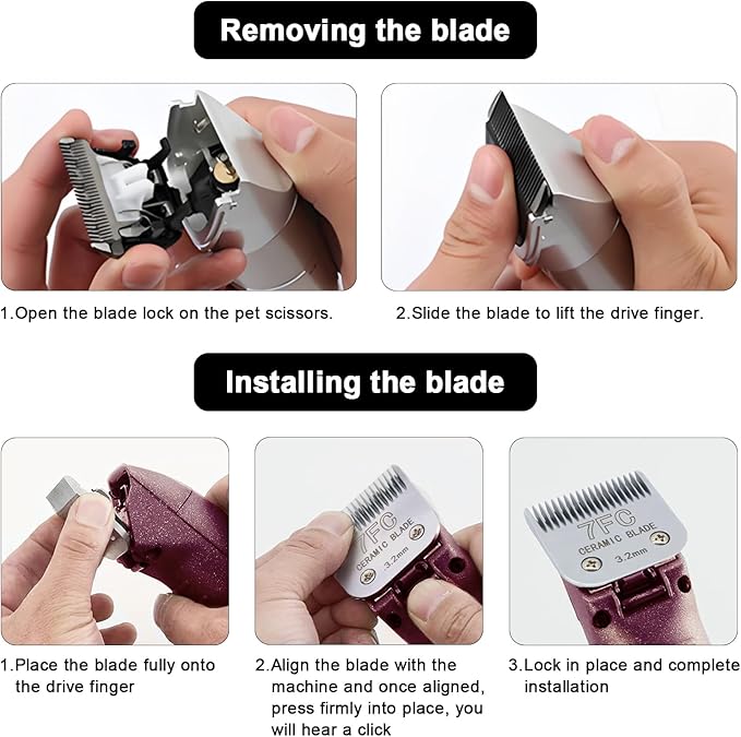 Detachable Pet Dog Clipper Blades, Compatible with Size-7FC Cut Length 1/8"(3.2mm), Most Oster A5, KM Series Clippers,Made of Stainless Steel Blade 2Pack
