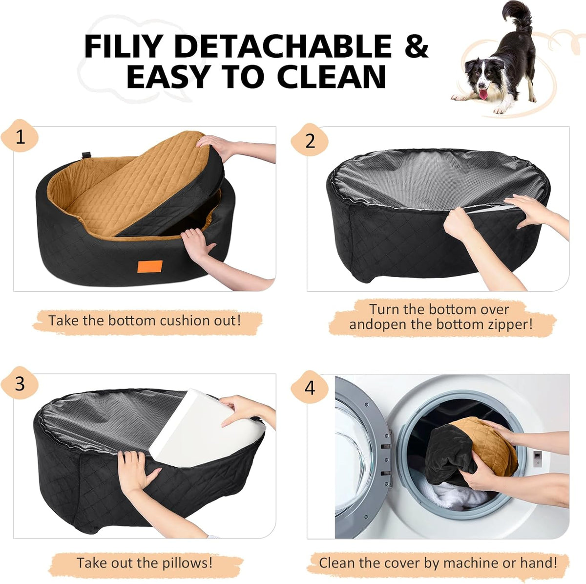 Dog Car Seat for Medium & Large Dogs up to 55 lbs, Elevated Booster Seat with Anti-Slip Base, Detachable & Machine-Washable Pet Car Bed for SUV/Sedan (Black/Brown)
