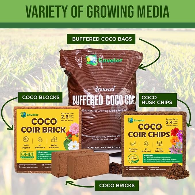 Potting Soil Mix 50 Liter Bag Envelor Indoor Plants Soil for Outdoor Plants 1.75 Cubic Feet Potting Mix Hydrated Coco Coir for Plants Buffered Ready to Use Natural Plant Top Soil