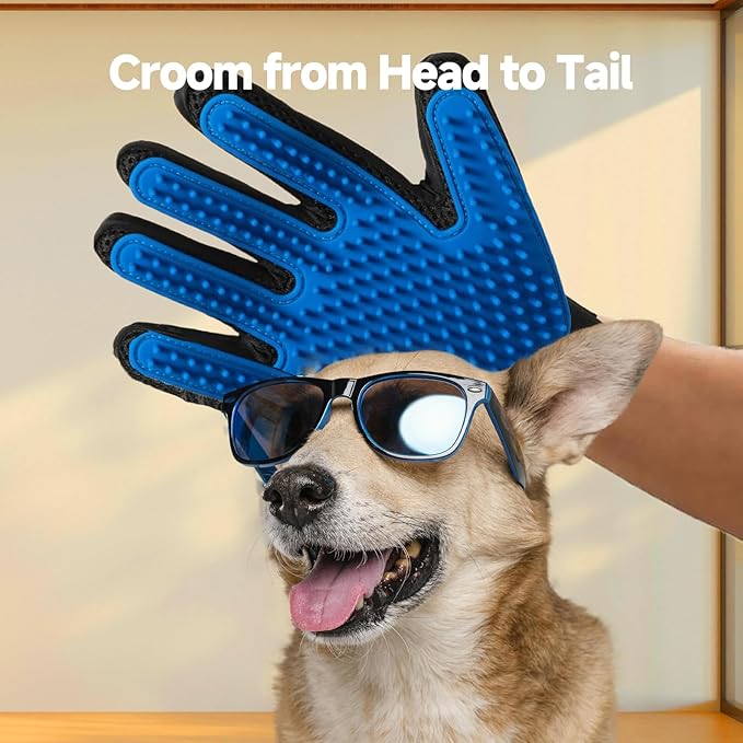 2-in-1 Pet Grooming Glove & Fabric Hair Remover - Reusabie, Silicone Massage Bristles,Static Adhesion for Quiuck Shedding Control,Safe for Dogs & Cats（Big）