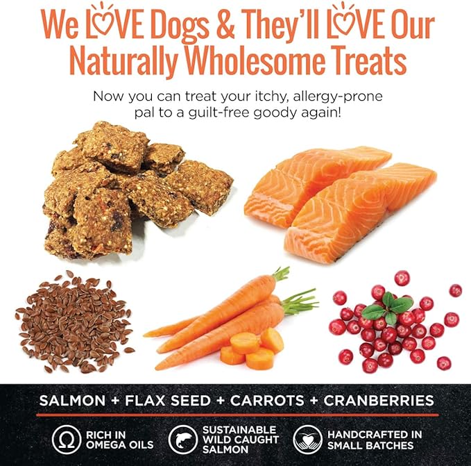 Smart Cookie All Natural Dog Treats - Healthy Skin & Coat Salmon Dog Treats - Ideal for Sensitive Stomachs or Itchy, Allergic, Dry Skin - Dehydrated, Crunchy, Human-Grade, Made in USA - 8oz, Pack of 3