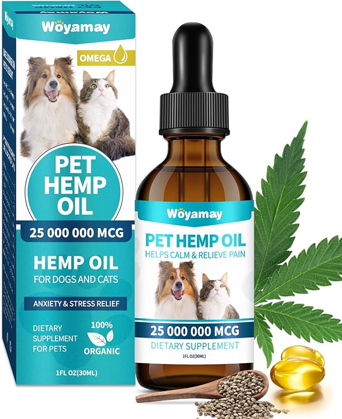 Hemp Oil for Dogs and Cats - Hemp Oil Drops Rich in Omega 3, 6, 9 and Organic Extract Helps Pets with Аnxiеty, Pаin, Strеss, Slееp, Аrthritis, Sеizures Rеlief, Pets Calming Treat-1 Pack