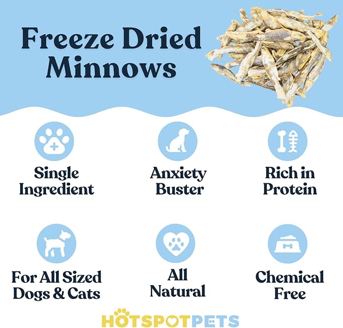 hotspot pets Freeze Dried Minnows Treats for Cats & Dogs (1 Pound Bag Over 1800 PCS!) (Made in USA) All Natural, High Protein, Rich in Omega-3s, Grain-Free,Perfect for Training, Topper or Snack