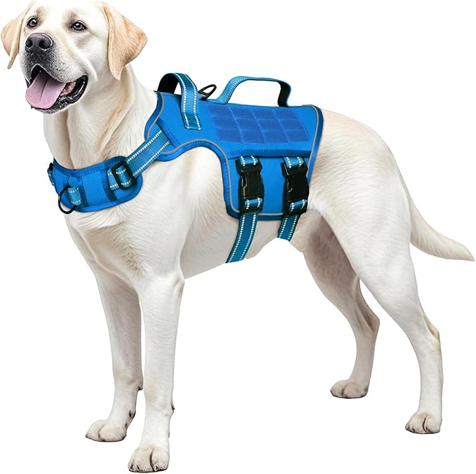 Dog Harness for Large Dogs Heavy Duty, No Pull Tactical Dog Harness with Molle System, Easy On and Off Service Dog Vest, Breathable Padded, Adjustable Reflective Pet Vest for Walking Hiking Training
