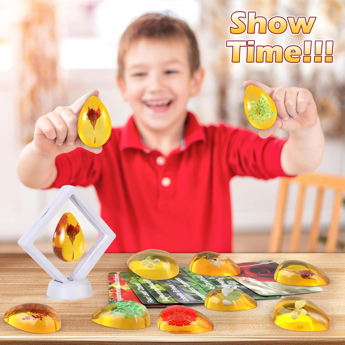 Flower Amber Dig Kit - 8 Flowers Specimens Excavation Kit, Flower Toy for Kids Girls, Plant Gift Dig Kits, Flower Plant Toys for Girls 6 and up Year Old Birthday Valentine's Day Gifts