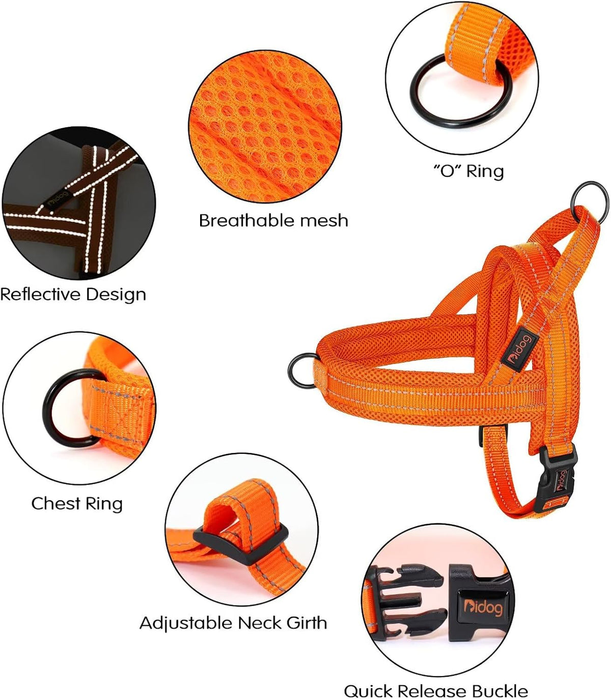 Didog No Pull Dog Harness with Soft Mesh Padded,Reflective & Quick Fit Light Weight Dog Strap Vest Harness,Easy for Walking Training (S:Chest 18-22", Orange)