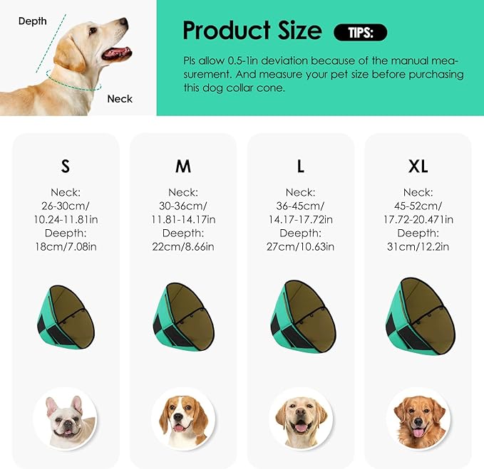 Soft Dog Cone for Large Dogs, Cone for Dogs to Stop Licking, Breathable Pet Surgery Collar Cone for Extra-Large Pets, Green XL
