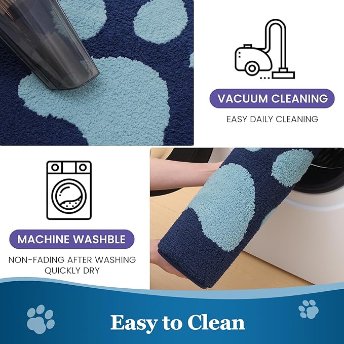 Buganda Dog Door Mat for Muddy Paws, Absorbent Dirt Trapper Washable Indoor Doormats, Non Slip Low-Profile Mud Mat for Dogs, Front Entrance Doormat for Inside Floor (59x24 Inches, Dark Blue)