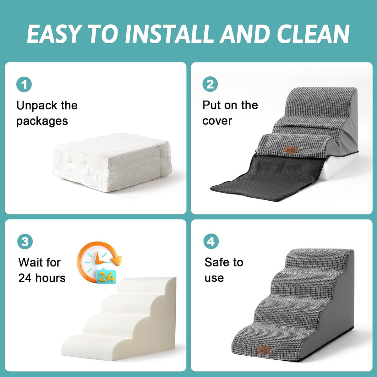 Dog Stairs for High Bed 22.6" H, Small Dog Step for Puppy, Older or Cat, Curved Ramp for Car, Ladder with High Density Foam, Lightweight, Durable, 15.7x33x22.6 inch, 5 Step, Light Grey