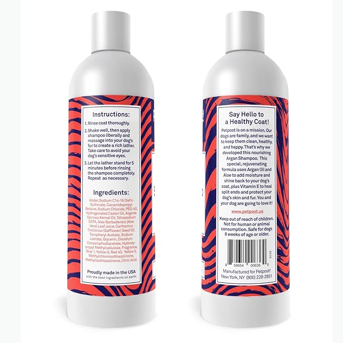 Petpost | Argan Shampoo for Dogs. Dog Shampoo with Argan Oil & Aloe. Moisturizes Dry Skin, Softens Coat, Restores Shine. 16 oz