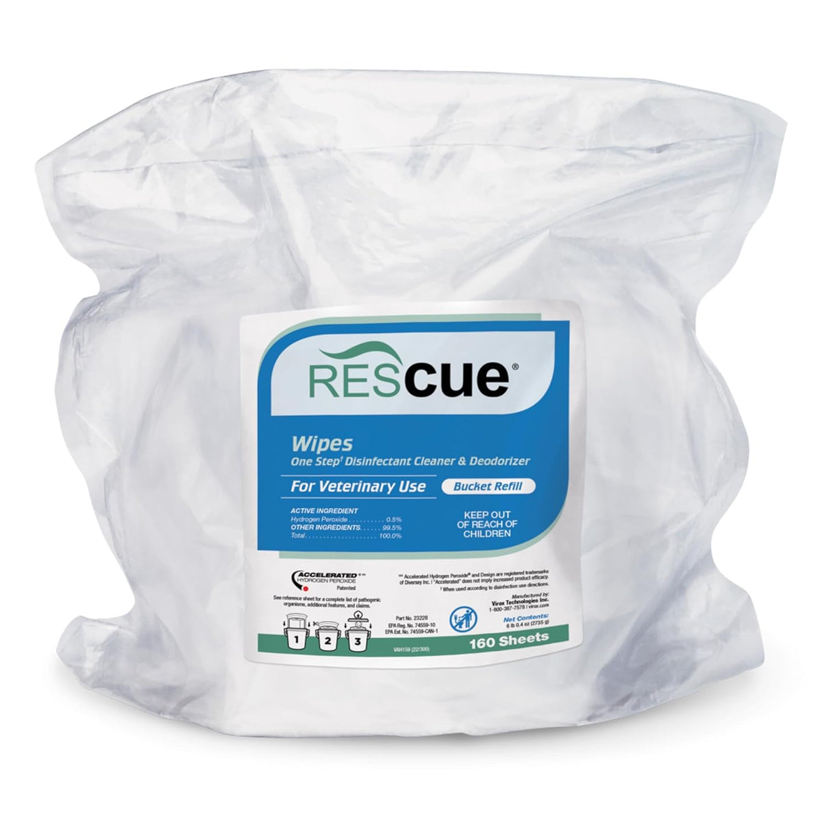 REScue One-Step Disinfectant Cleaner & Deodorizer Wipes for Vet Use – Cleaner for Kennels, Litter Boxes, Vet Offices, Pet Grooming Surfaces – Extra Large Wipes, 160-Count Bucket Refill (1 Pack)