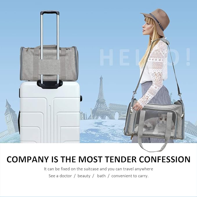 Henkelion Cat Carriers Dog Carrier Pet Carrier For Small / Medium Cats Dogs Puppies (Up To 15lbs), TSA Airline Approved Small Dog Carrier Soft Sided, Collapsible Waterproof Travel Puppy Carrier - Grey