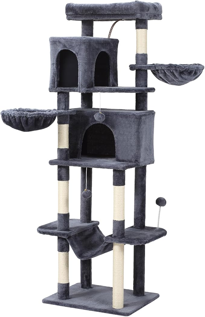 70-Inch Cat Tree,Large Cat Tree Tower with Hammock, Scratching Post, Condo and Multi-Level Cat Tower for Large Cats, Cat Activity Center Playhouse, Dark Gray LCT016